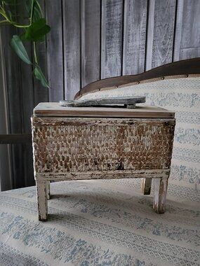 Antique Shoe Shine Box Wicker Footstool Wood Storage Kit Vintage Brush Included